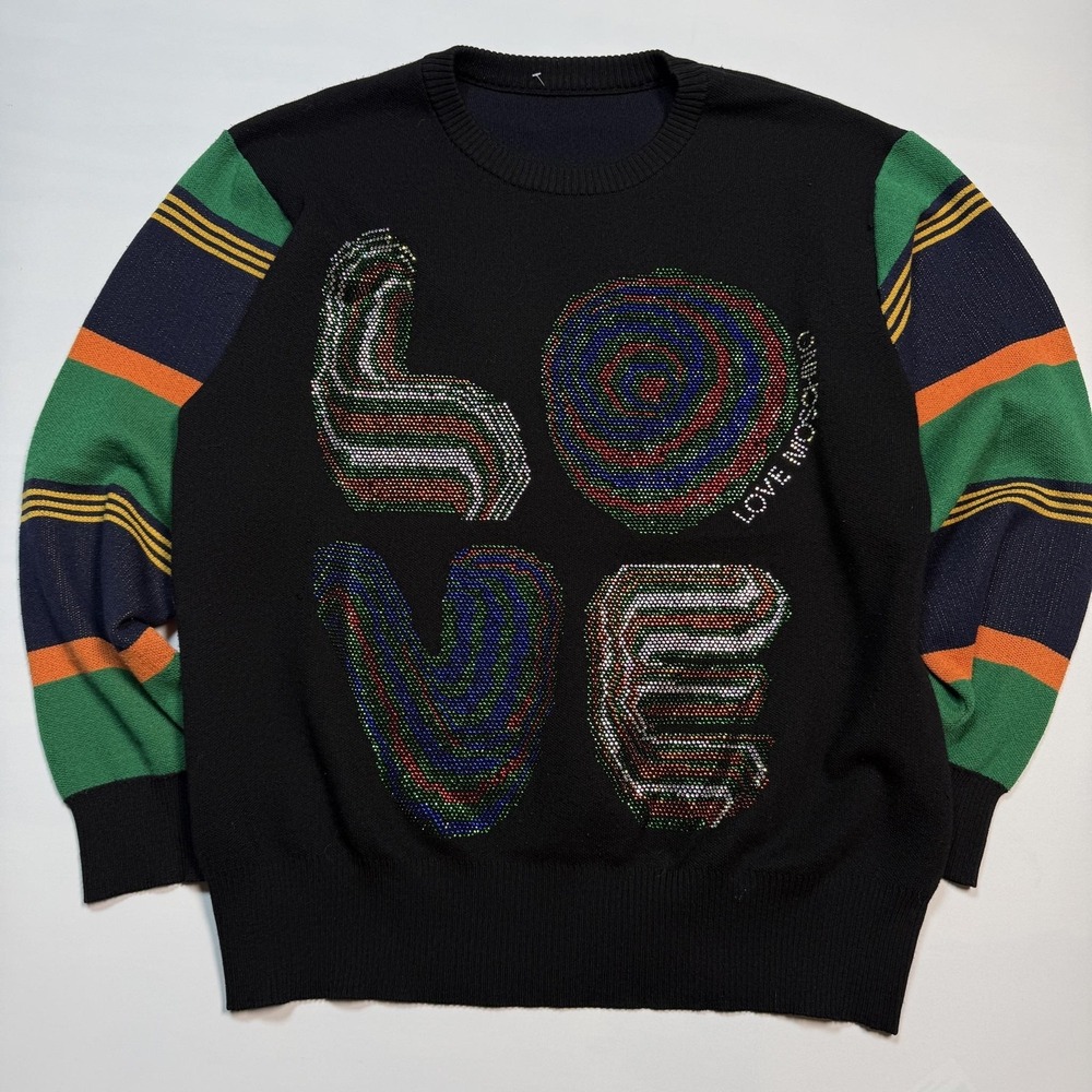 Love Moschino Womens Sweater Medium Multicolor Knit Rhinestone Love Graphic